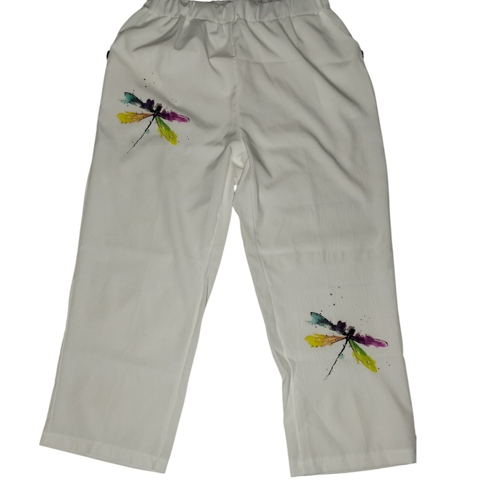 Dragonfly Print Pants Elastic Waist Casual‎ Comfy Lounge Trousers XXL